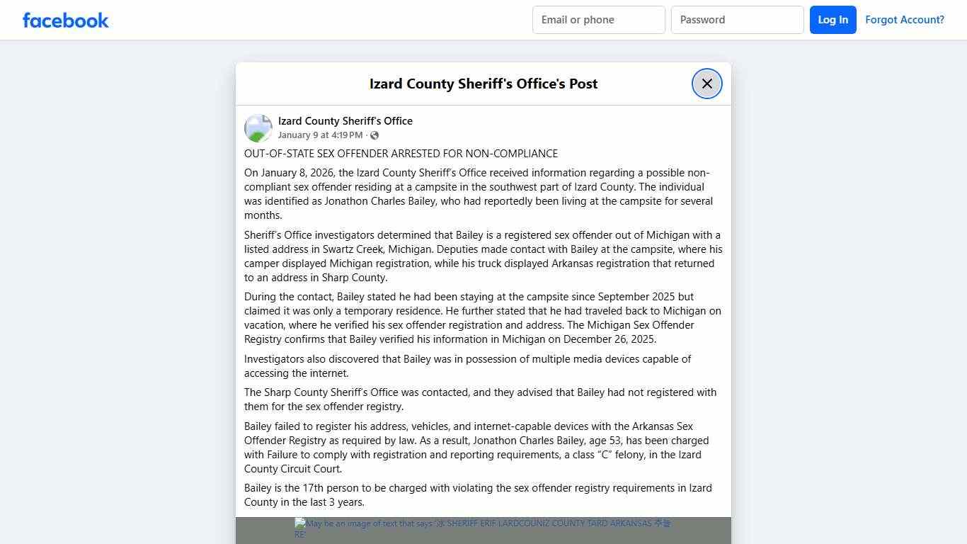 OUT-OF-STATE SEX OFFENDER... - Izard County Sheriff's Office | Facebook